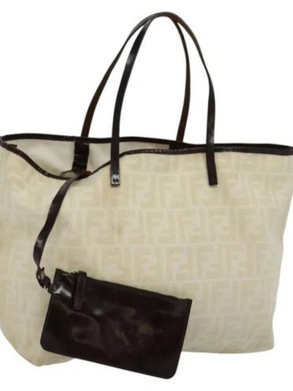 FENDI Zucca Canvas Tote Bag White Silver Auth - Picture 1 of 16